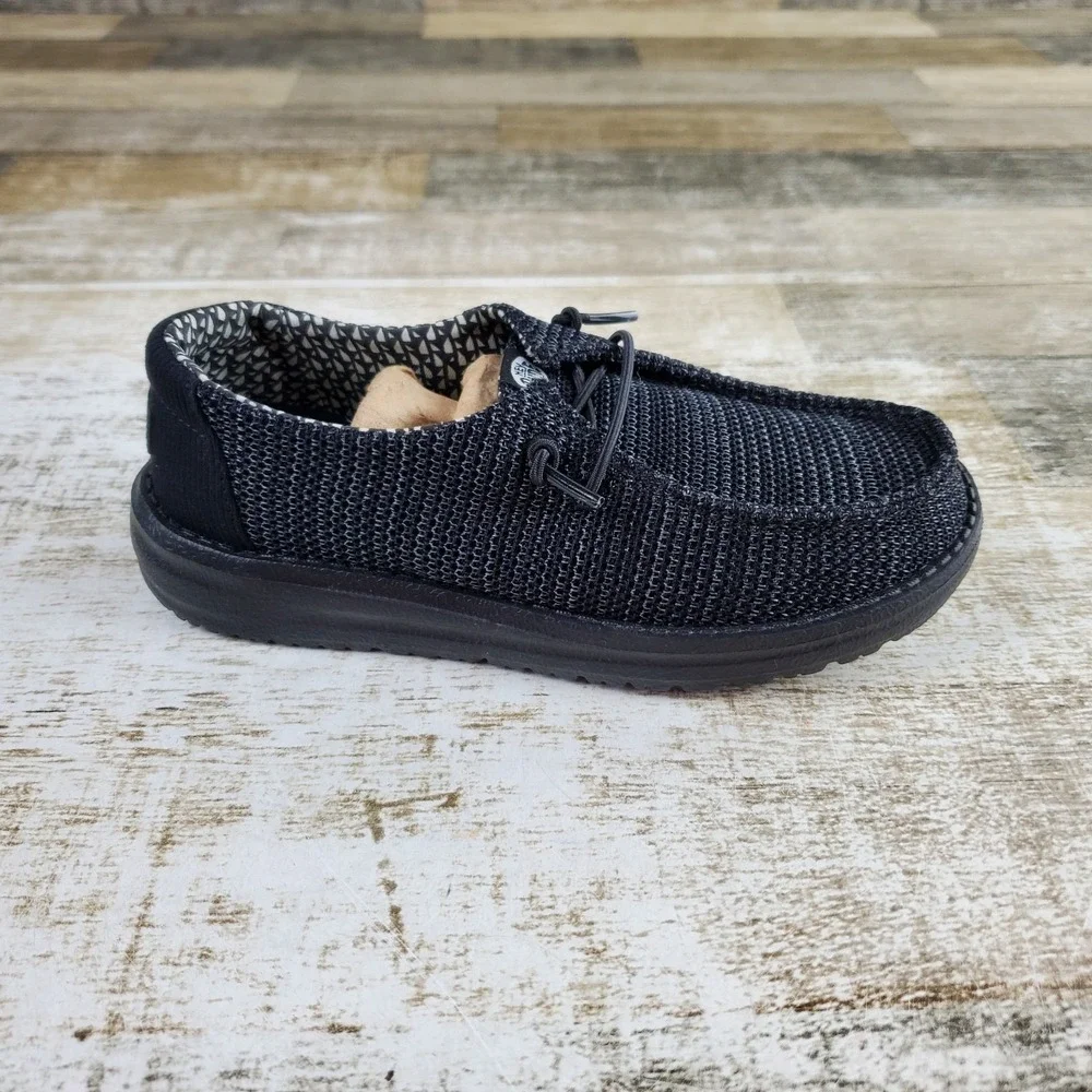 Hey Dude Wendy Stretch Sox Loafer Shoes Sz 13 C13 Black Knit Round Toe Comfort